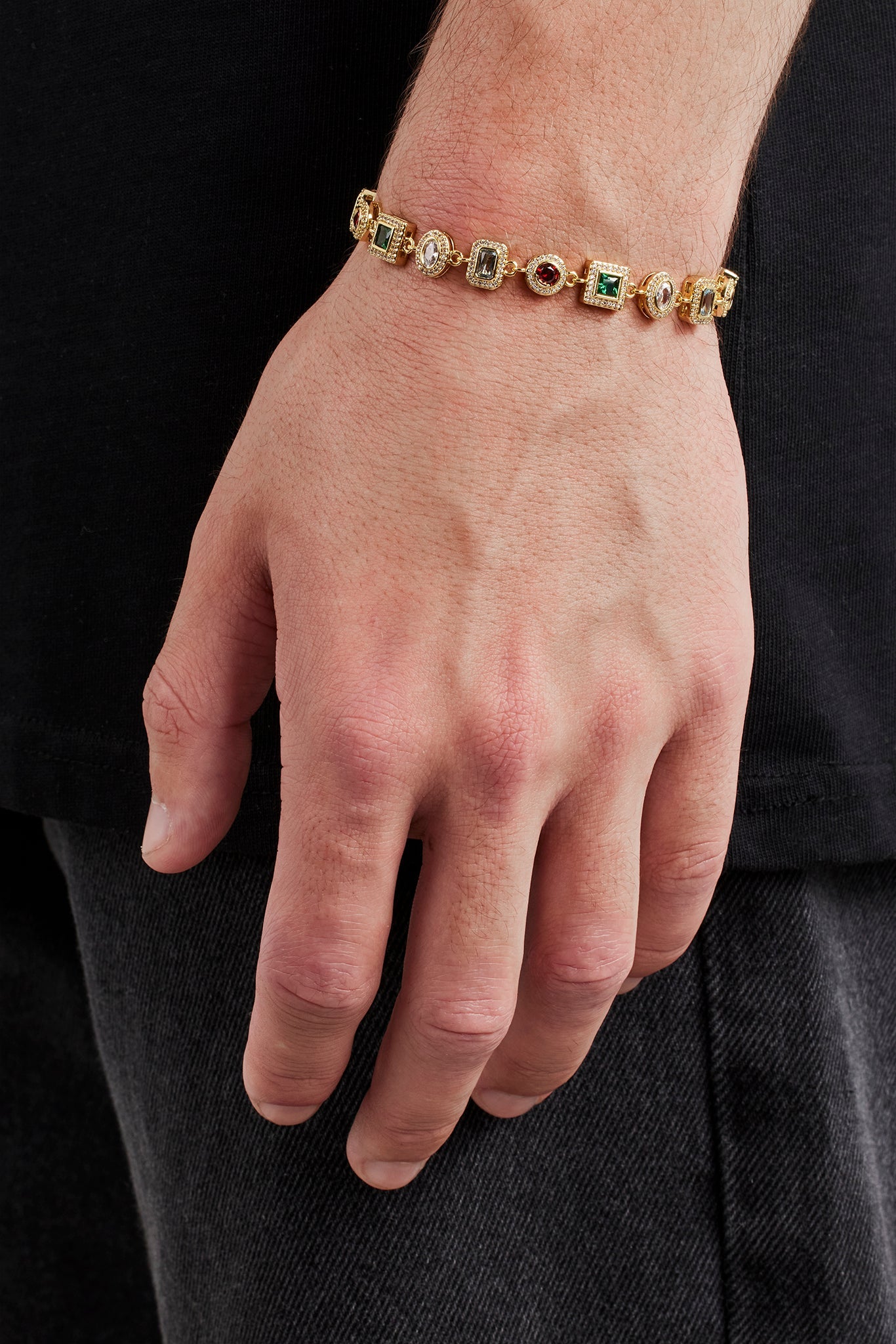 Multi Colour Mixed Shape Cluster Bracelet - 6mm - Gold