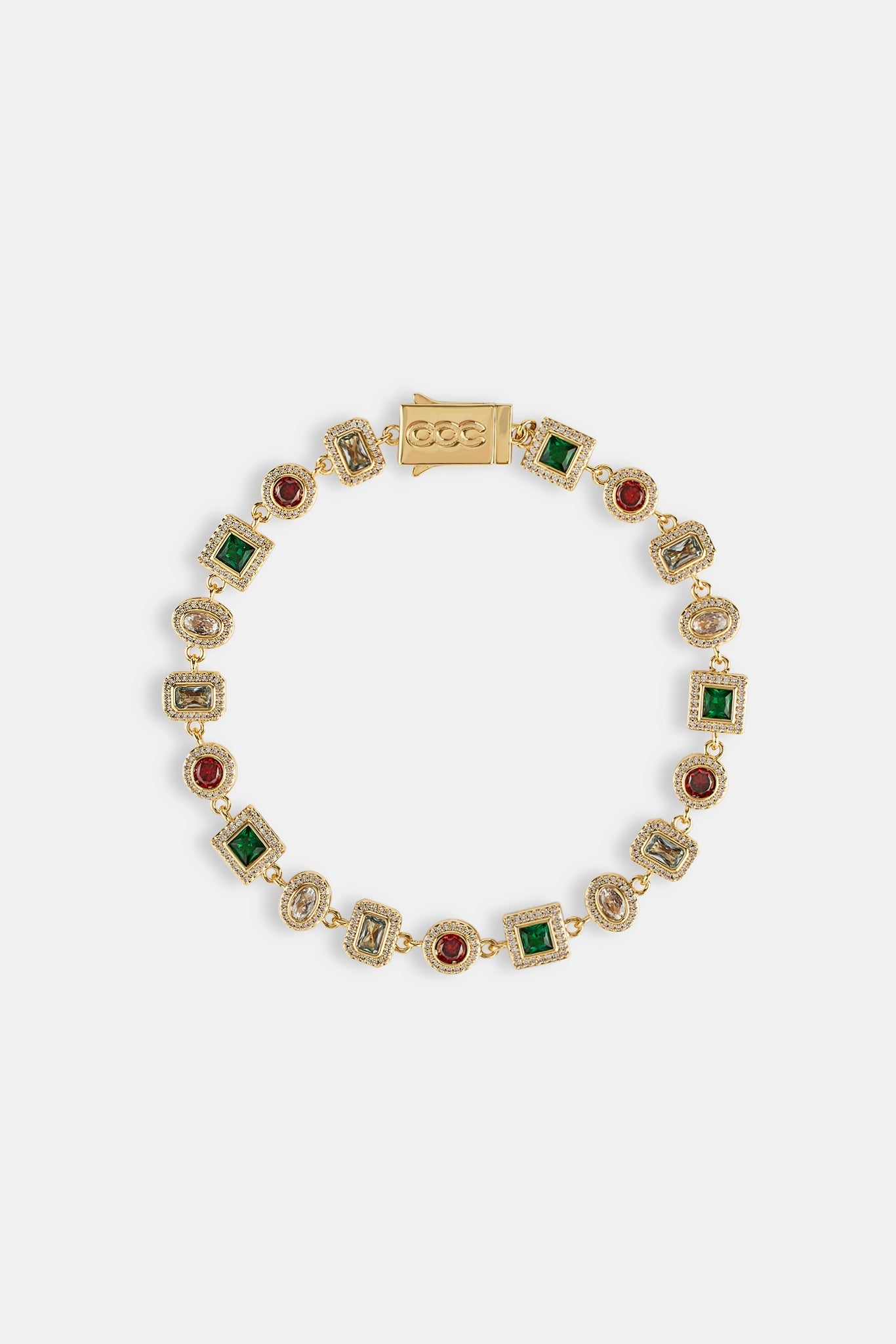 Multi Colour Mixed Shape Cluster Bracelet - 6mm - Gold