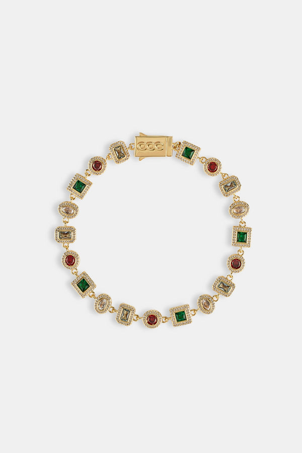 Multi Colour Mixed Shape Cluster Bracelet - 6mm - Gold