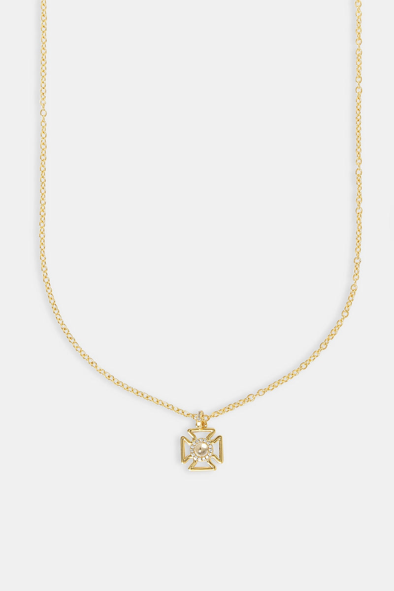 Micro Iced Outline Motif Necklace - 12mm - Gold
