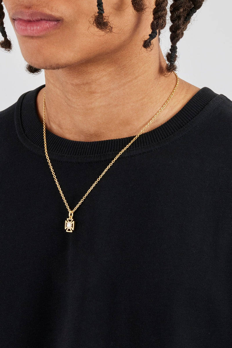 Micro Iced Outline Motif Necklace - 12mm - Gold
