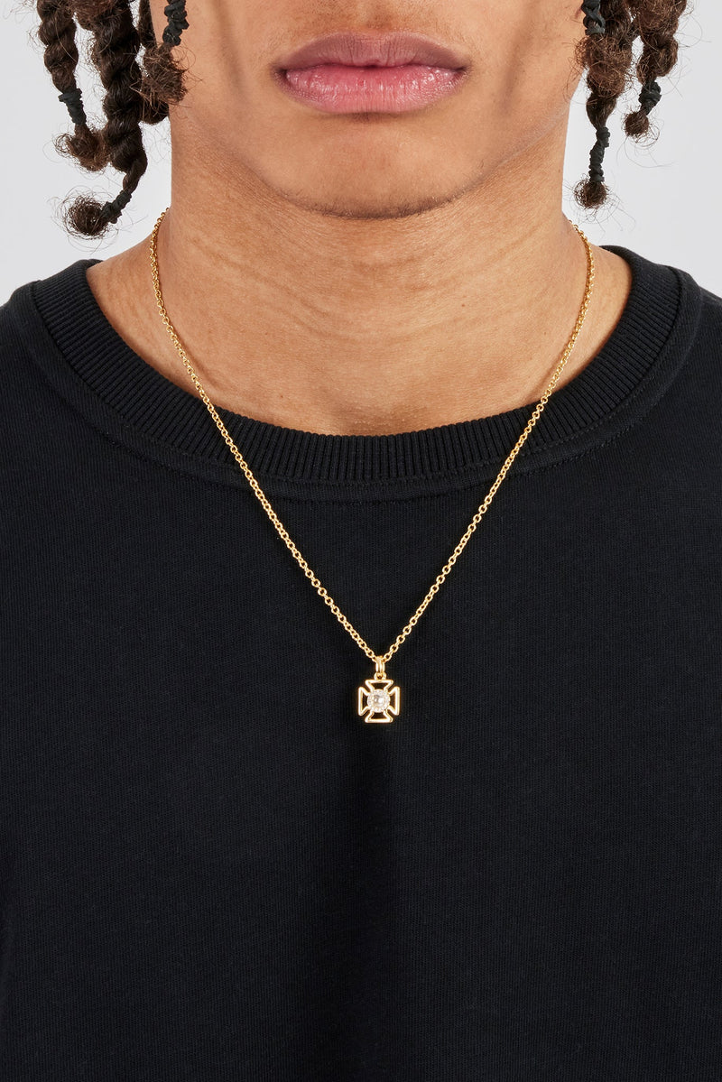 Micro Iced Outline Motif Necklace - 12mm - Gold