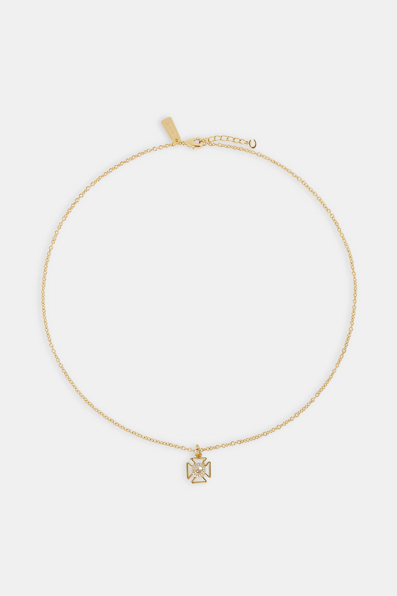 Micro Iced Outline Motif Necklace - 12mm - Gold