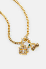 Micro Iced Cross & Cherry Necklace - 10mm