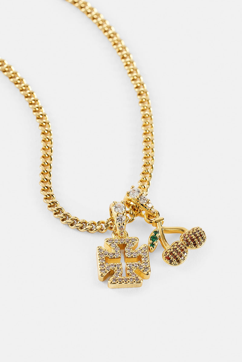 Micro Iced Cross & Cherry Necklace - 10mm