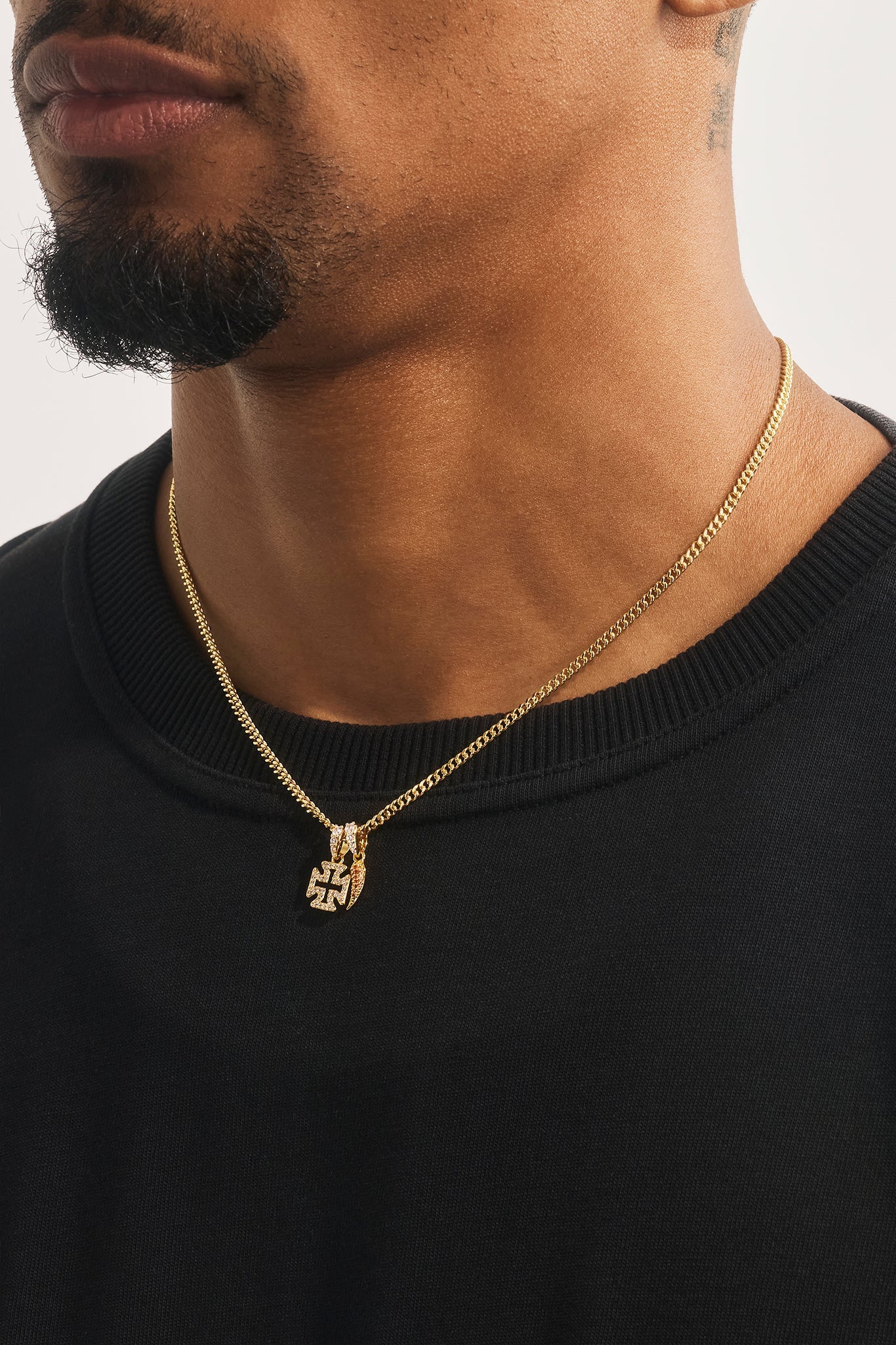 Iced Micro Cross & Chilli Necklace - 10mm - Gold