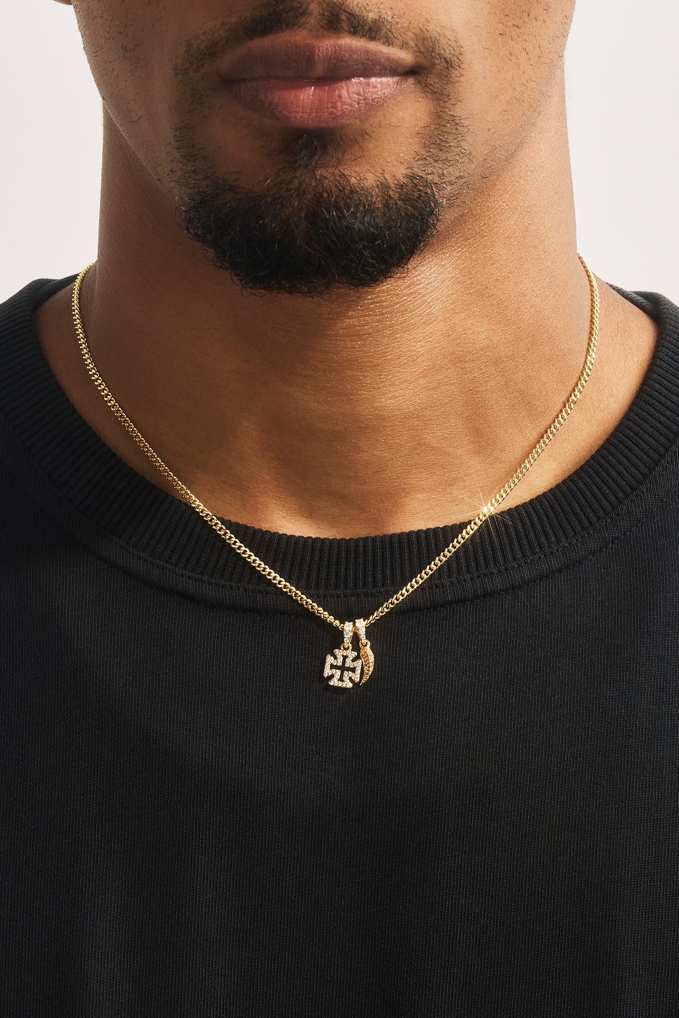 Iced Micro Cross & Chilli Necklace - 10mm - Gold