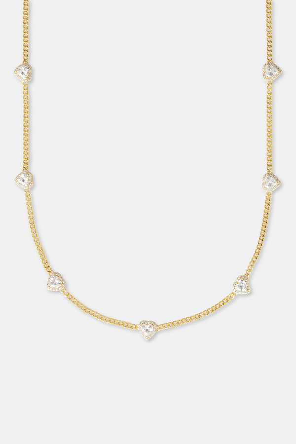 2.5mm Micro Cuban Multi Heart Cz Chain - Gold