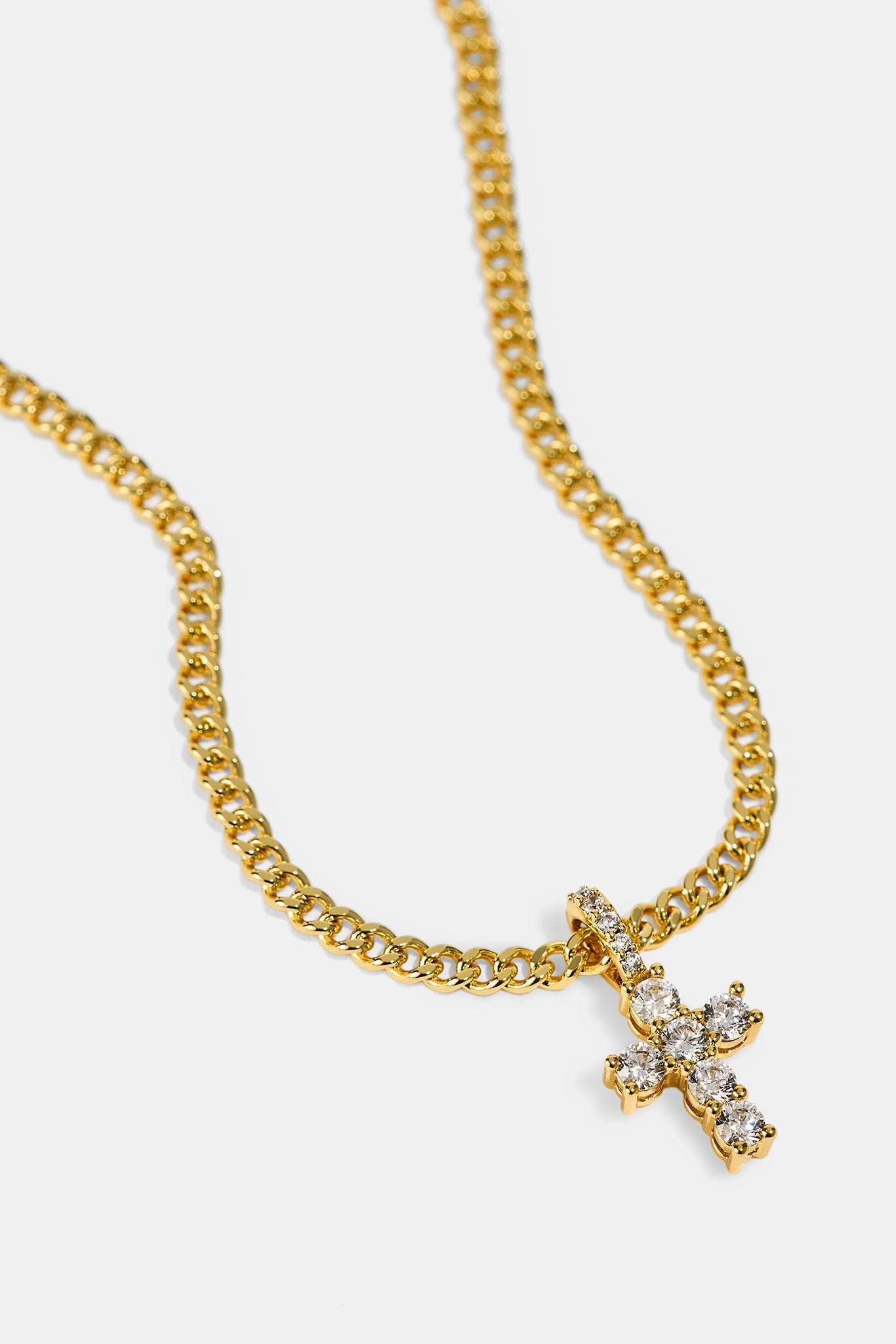 Micro Iced Cross Cuban Necklace - 10mm - Gold