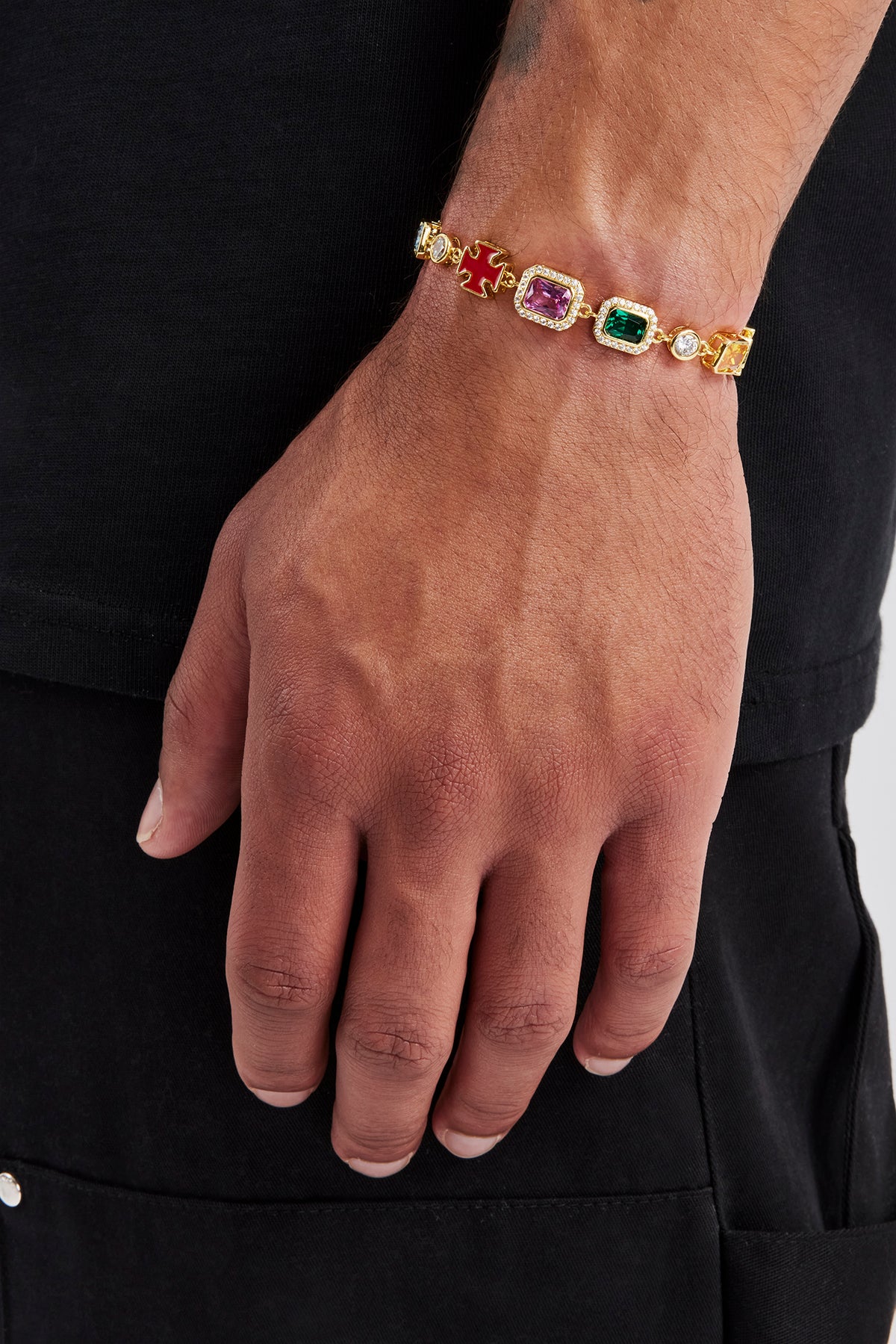 Multi Gemstone Motif Bracelet - Gold - 10mm – Cernucci US