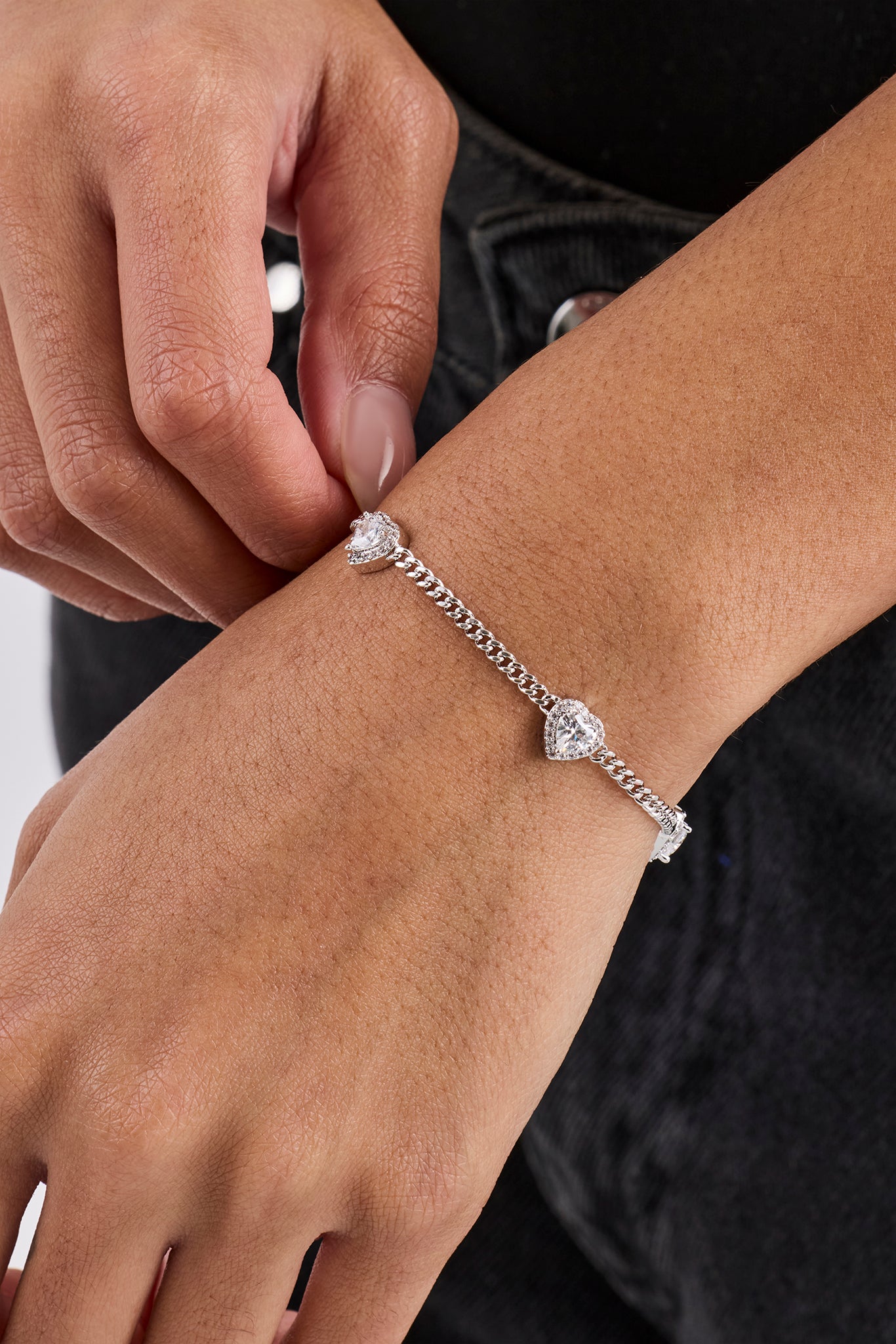 Micro Multi Heart Cuban Bracelet - White - 2.5mm