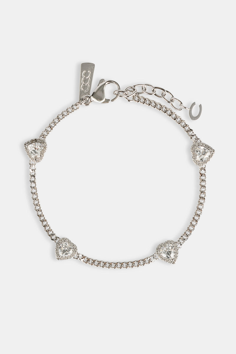 Micro Multi Heart Cuban Bracelet - White - 2.5mm