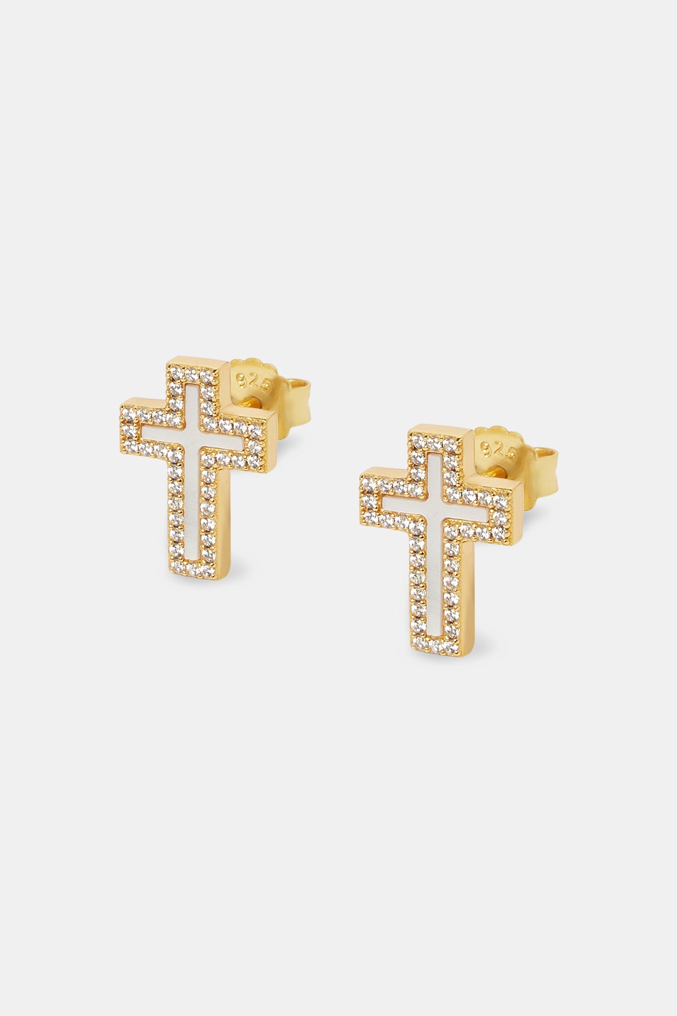 Mother Of Pearl Cross Stud Earrings - 10mm