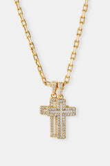 Mother Of Pearl Double Cross Necklace - 15mm - Gold
