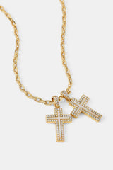 Mother Of Pearl Double Cross Necklace - 15mm - Gold