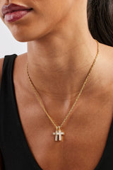 Mother Of Pearl Double Cross Necklace - 15mm - Gold