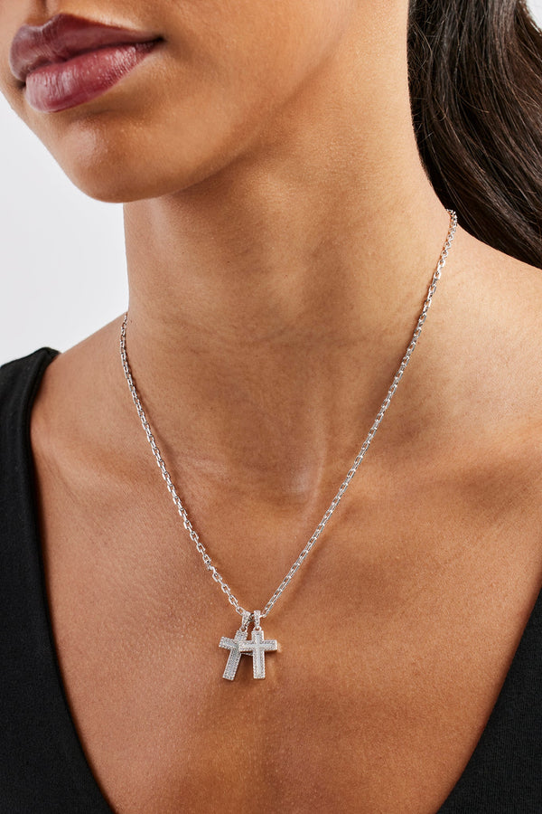 Mother Of Pearl Double Cross Necklace - 15mm - White