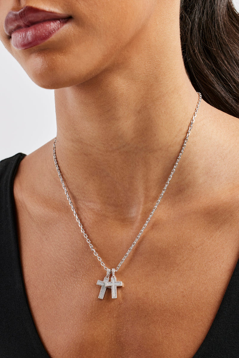 Mother Of Pearl Double Cross Necklace - 15mm - White