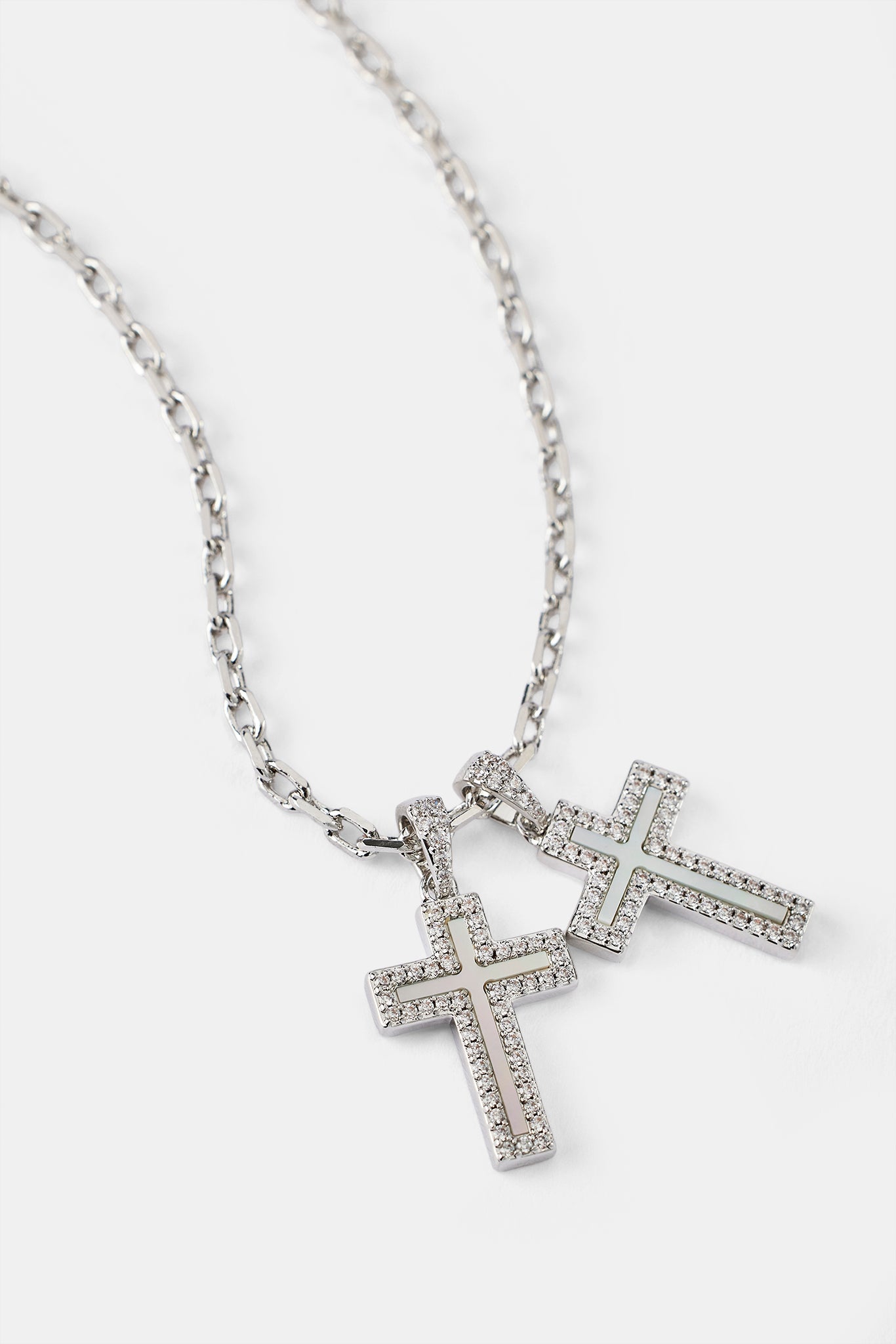 Mother Of Pearl Double Cross Necklace - 15mm - White
