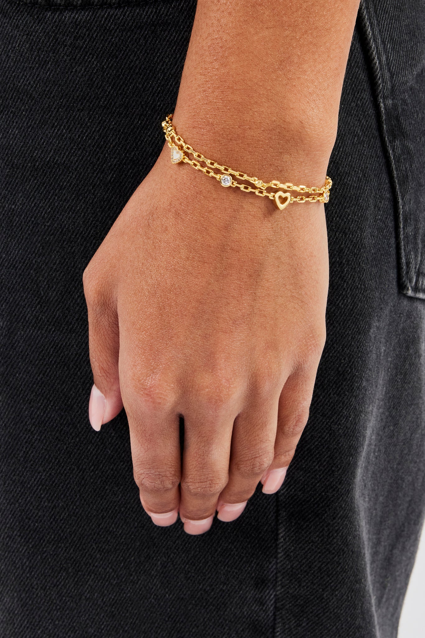 Mother of Pearl Heart Double Layer Rolo Bracelet - 8mm