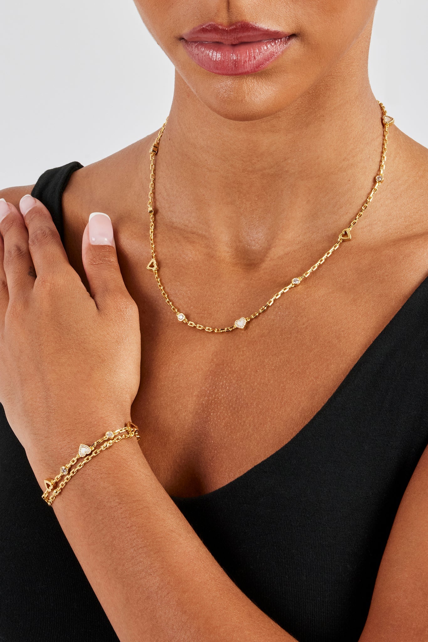 Mother of Pearl Heart Mix Rolo Chain & Bracelet - 8mm