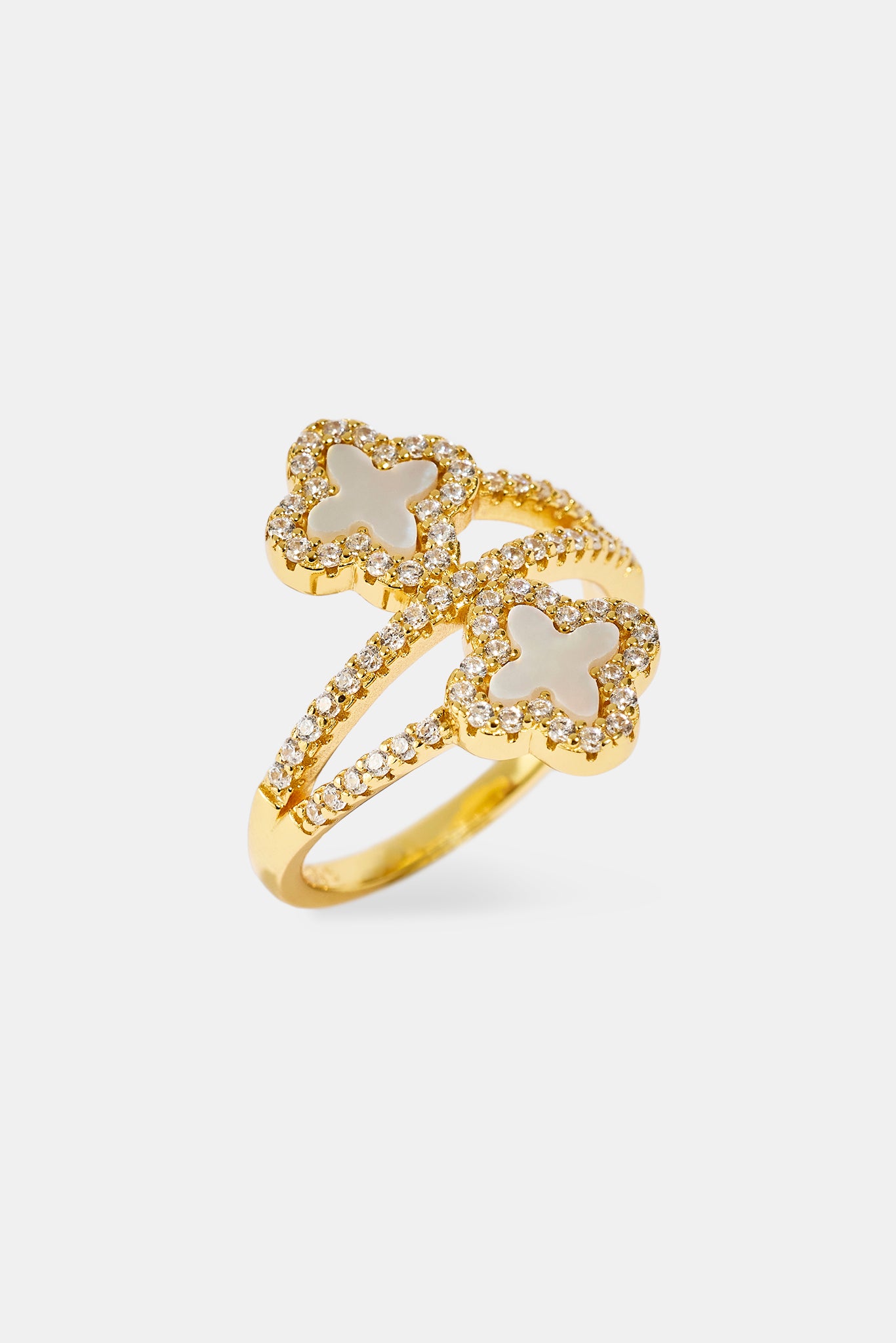 Mother Of Pearl Motif Twist Ring - 20mm - Gold