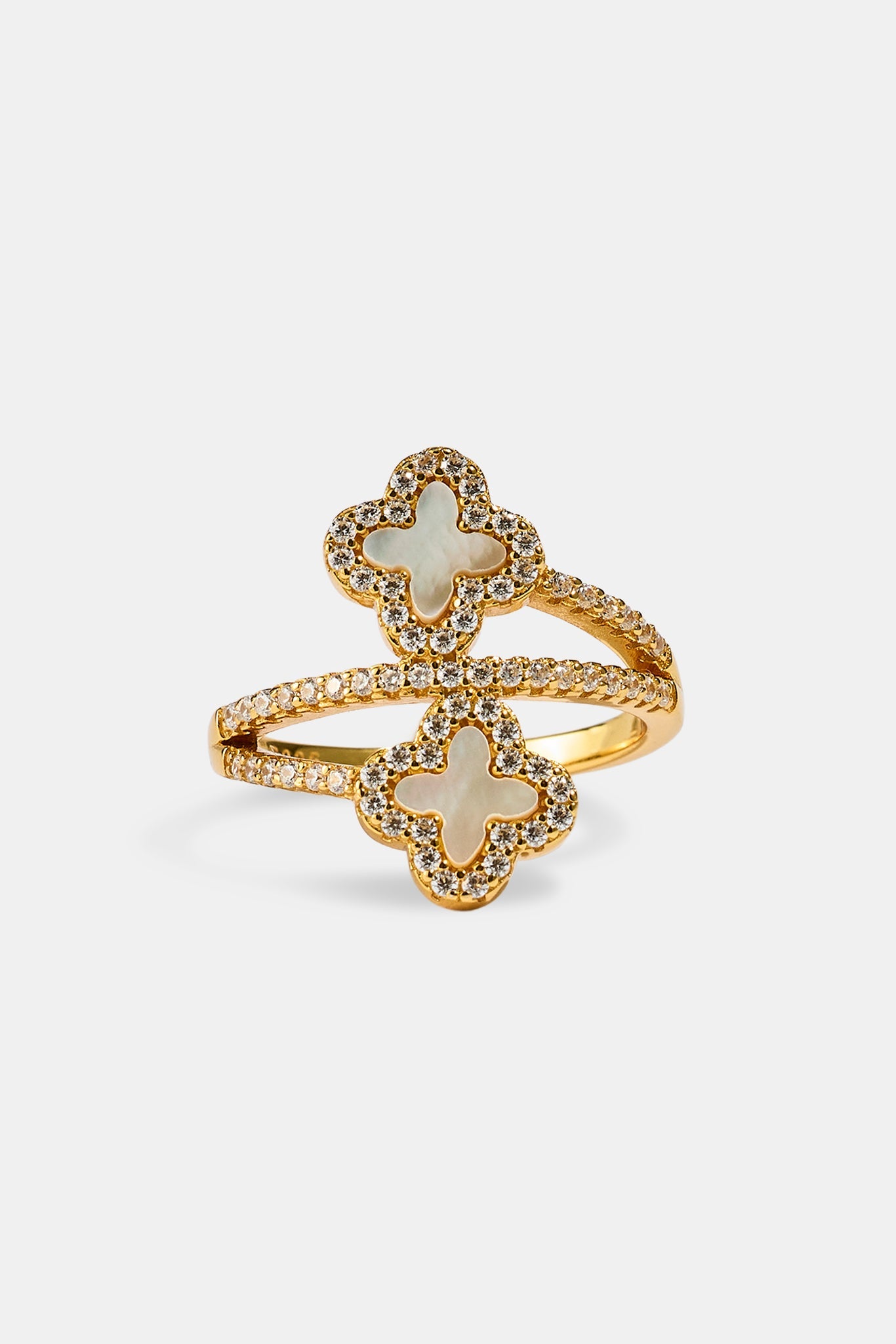 Mother Of Pearl Motif Twist Ring - 20mm - Gold