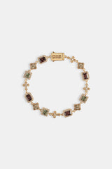 Chocolate Motif & Cross Multi Gemstone Bracelet -Â  8mm - Gold