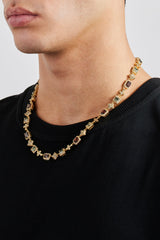 Chocolate Motif & Cross Multi Gemstone Chain -Â  8mm - Gold