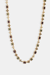 Chocolate Motif & Cross Multi Gemstone Chain -Â  8mm - Gold