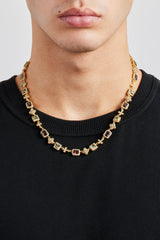 Chocolate Motif & Cross Multi Gemstone Chain -Â  8mm - Gold