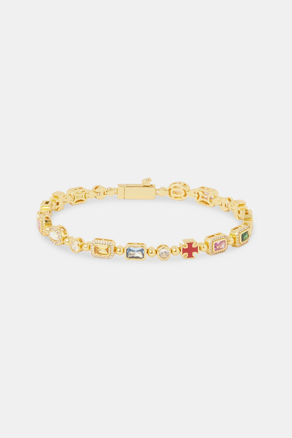 Multi Gemstone Bracelet - 6mm - Gold