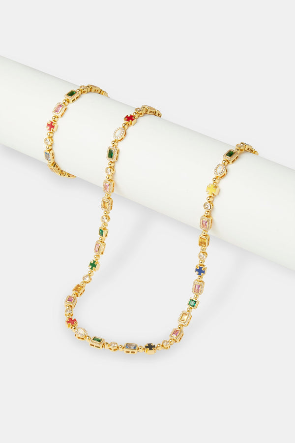 Micro Multi Gemstone Chain & Bracelet - 6mm - Gold