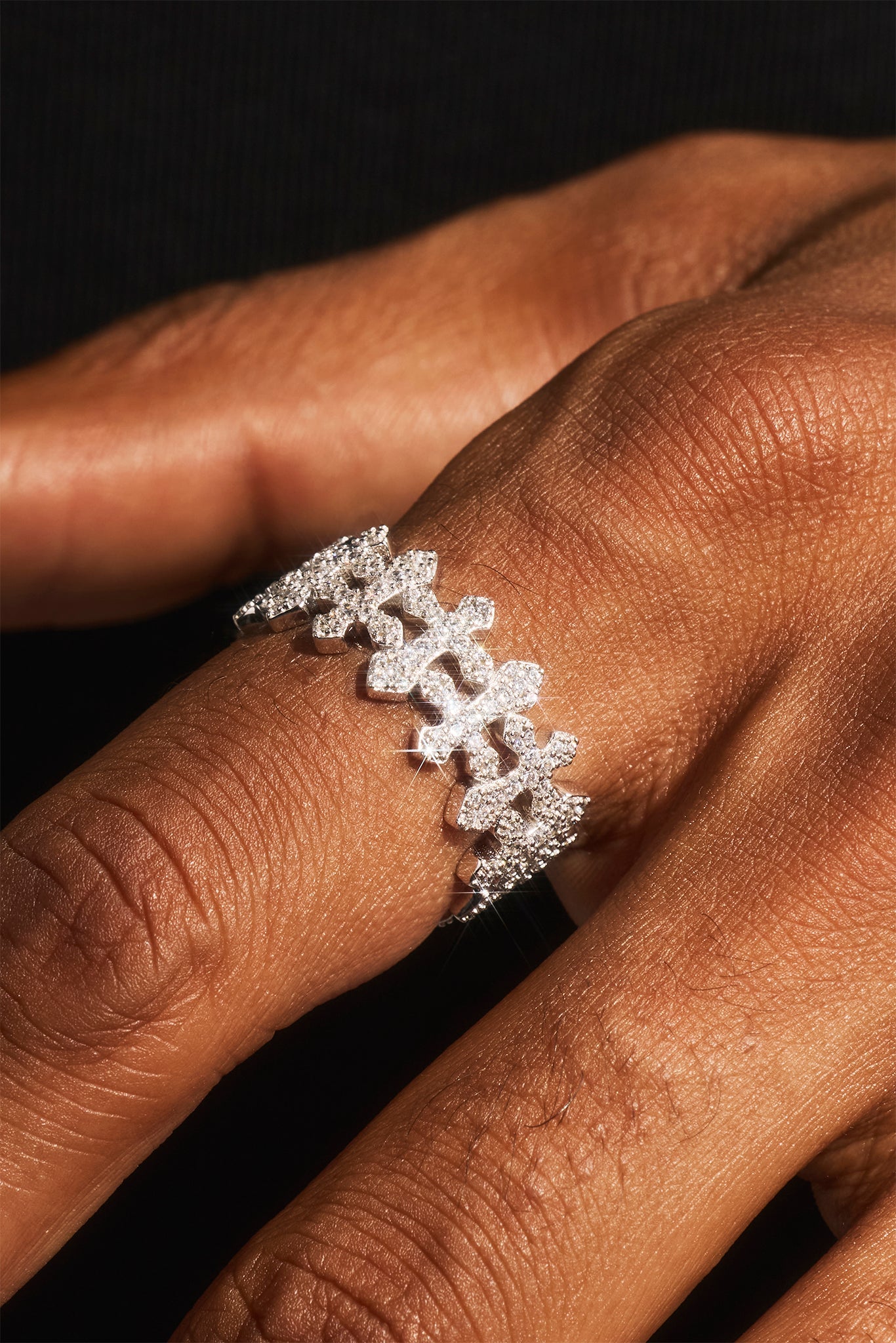 Multi Cross Iced Ring - 10mm - White
