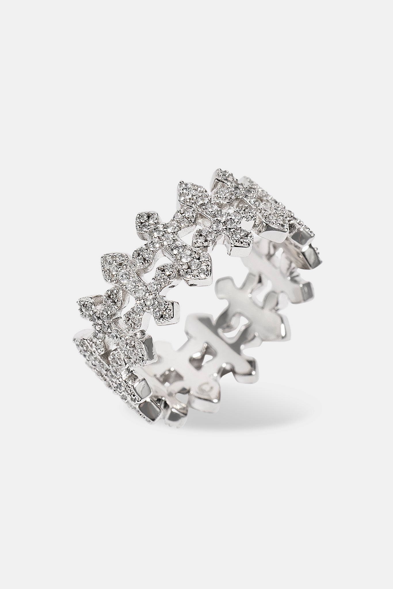 Multi Cross Iced Ring - 10mm - White