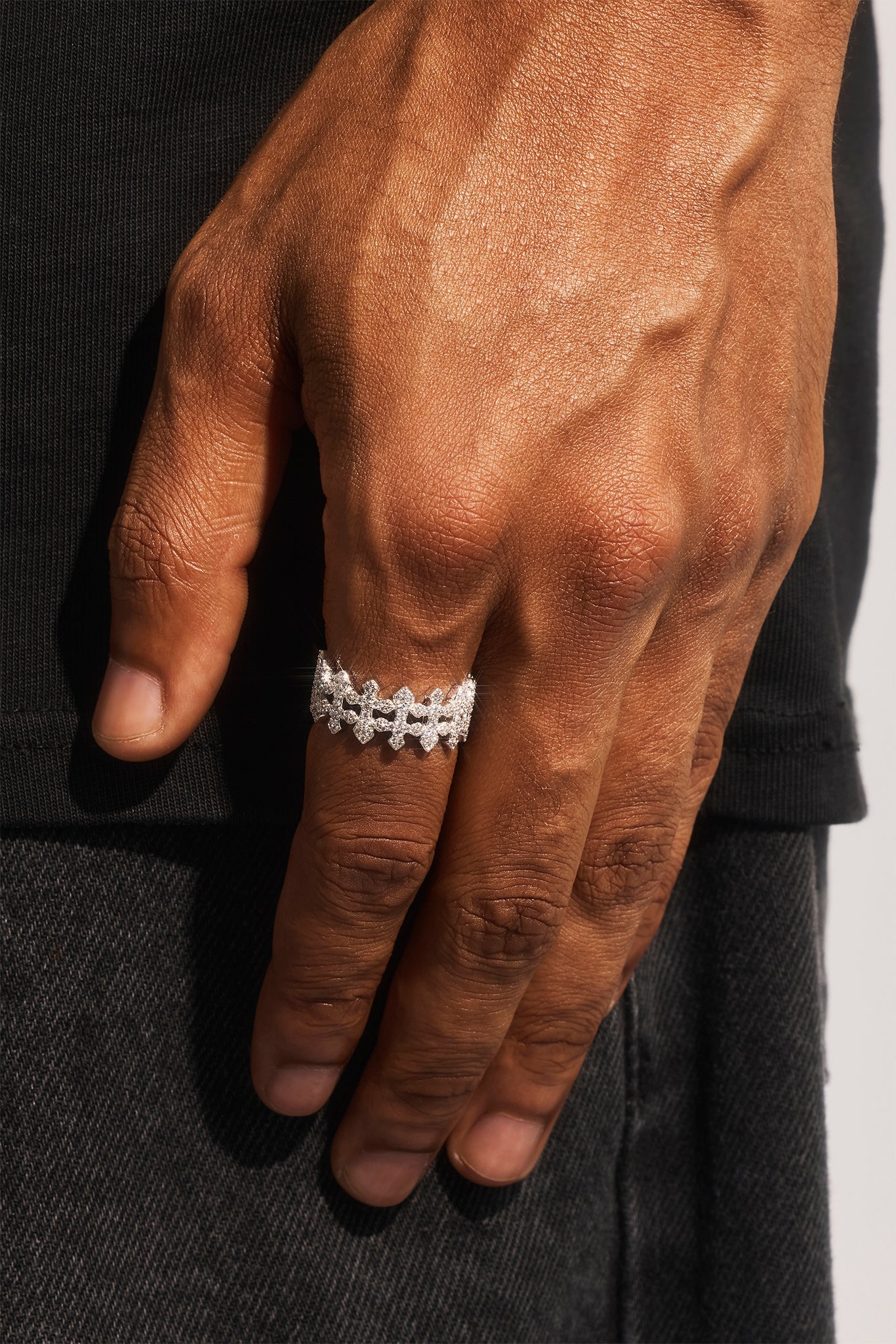 Multi Cross Iced Ring - 10mm - White
