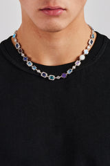 Blue Multi Gemstone Motif Necklace