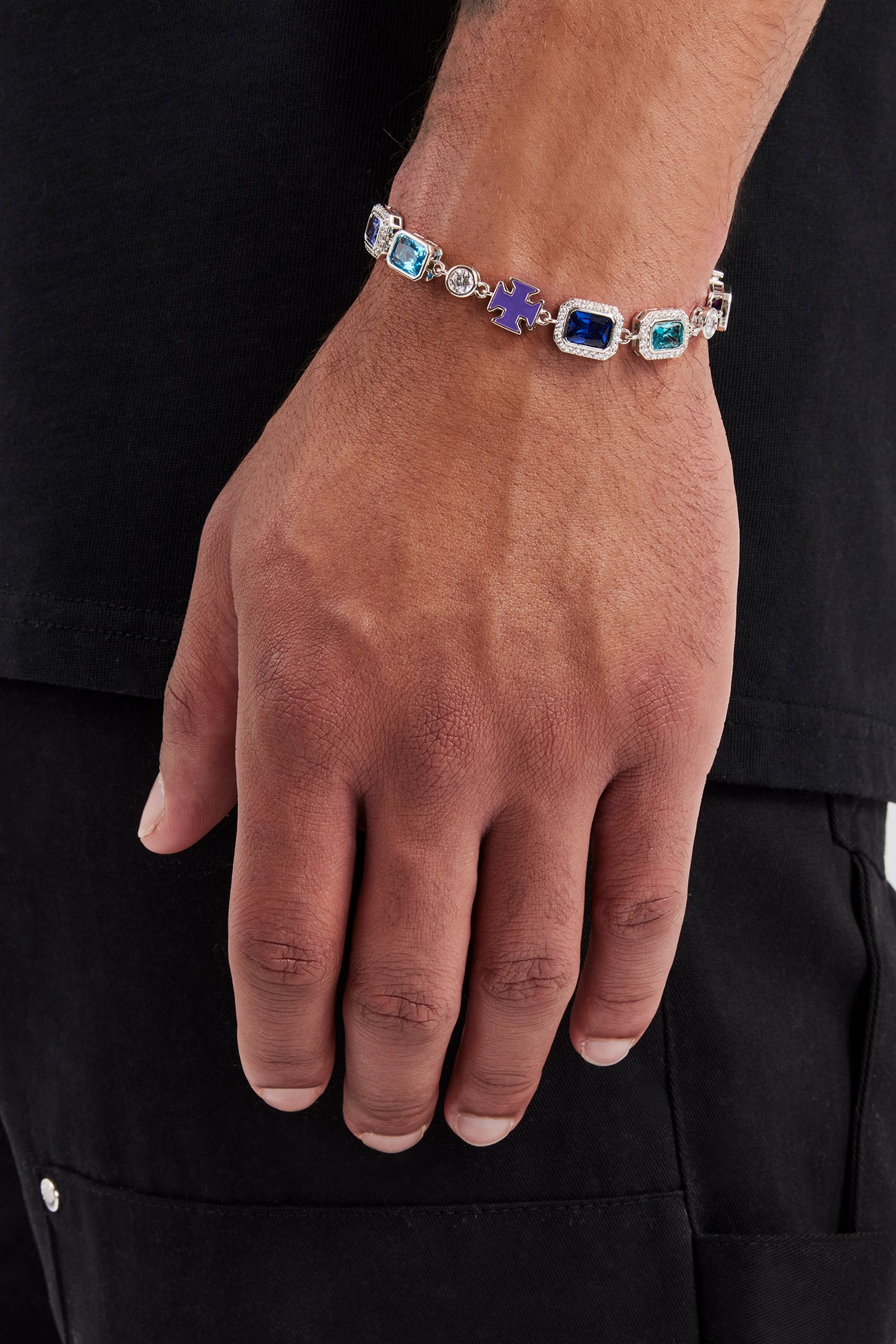 Blue Multi Gemstone Motif Bracelet - 10mm