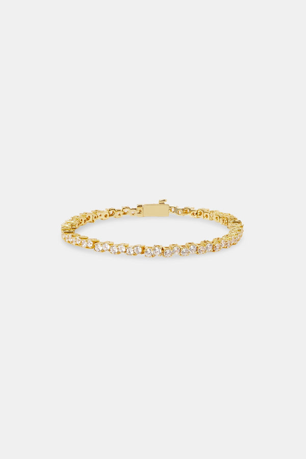 Mixed Square Stone Tennis Bracelet - 3mm - Gold