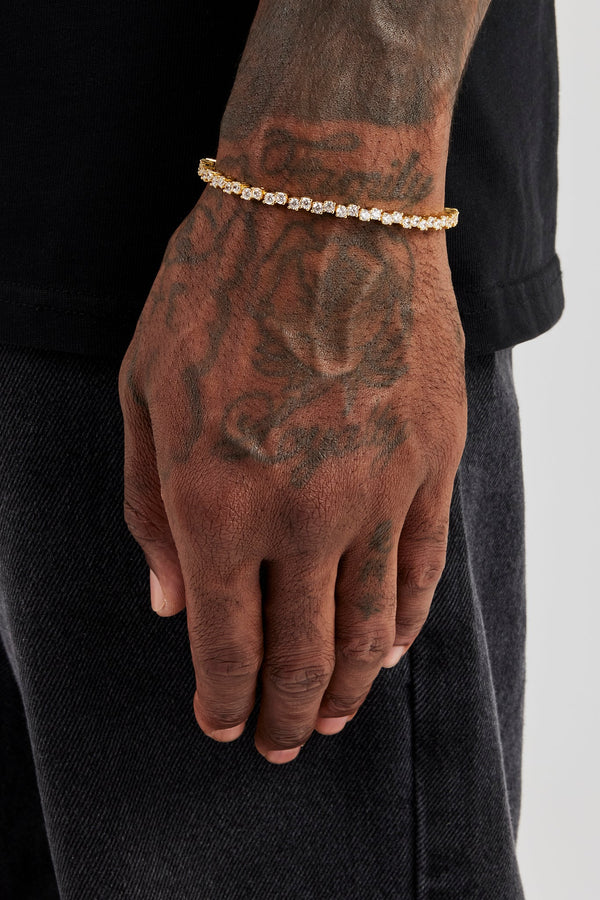 Mixed Square Stone Tennis Bracelet - 3mm - Gold