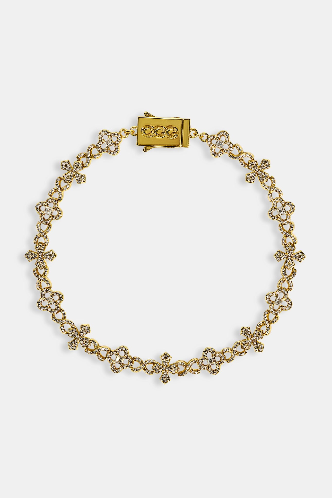 Iced Cross Motif Infinity Bracelet - 8mm - Gold