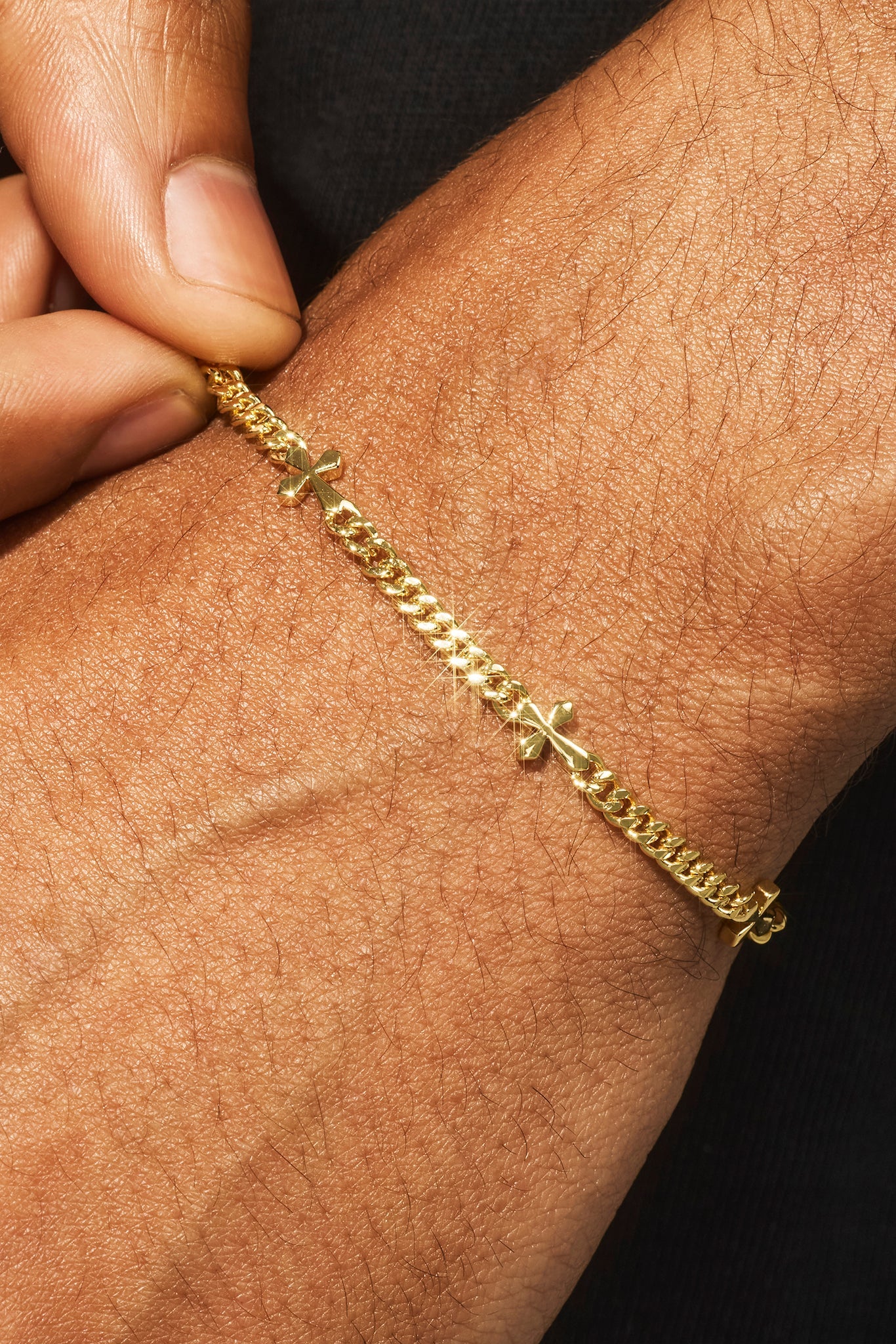 Polished Miami & Cross Bracelet - 3mm - Gold