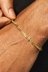 Polished Miami & Cross Bracelet - 3mm - Gold