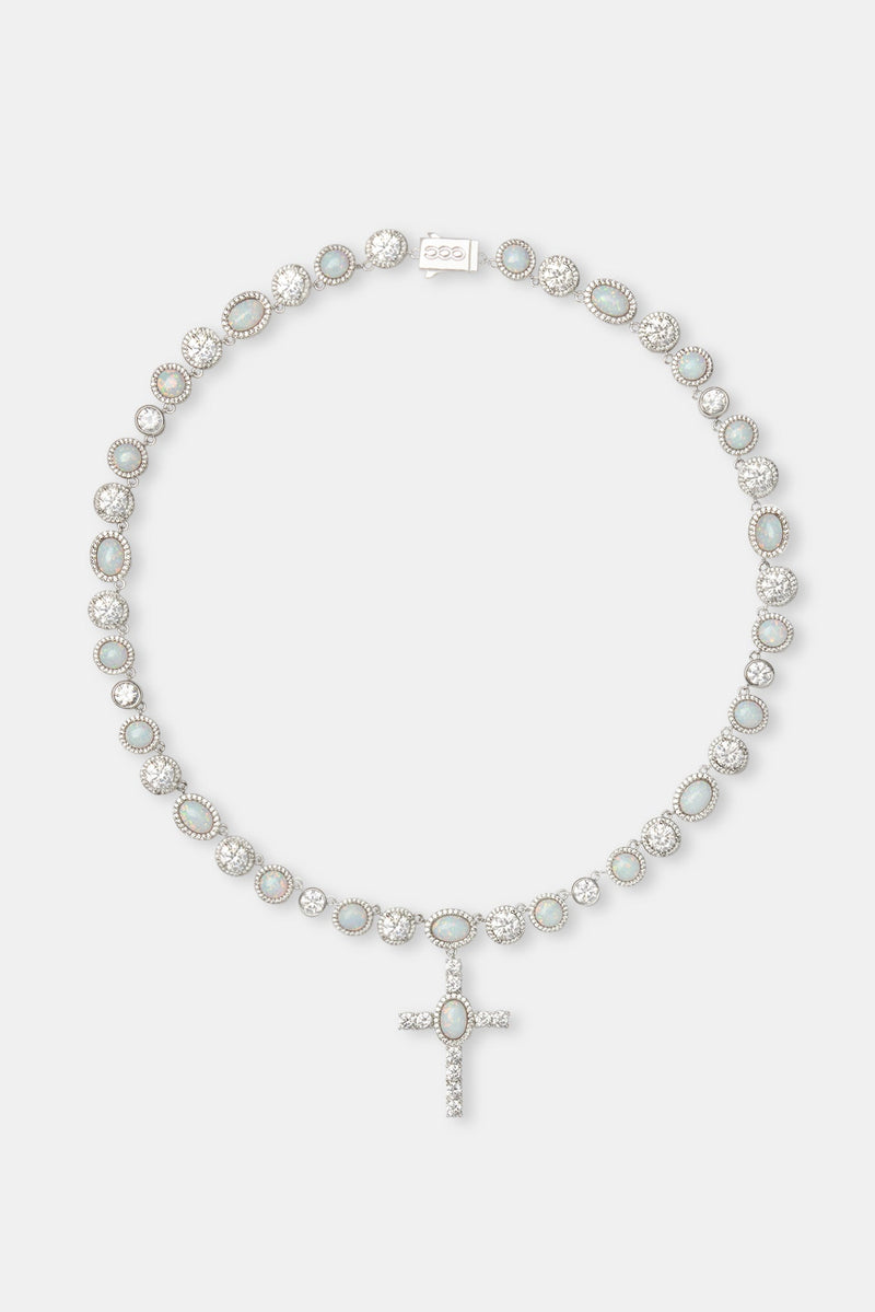 Opal & Round CZ Drop Cross Chain