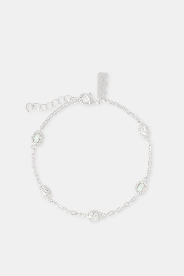 Opal & Clear Stone Rolo Link Bracelet - 5mm