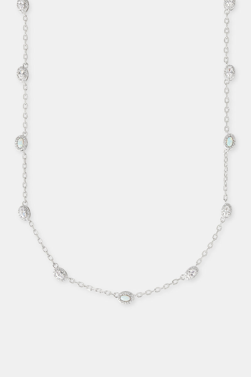 Opal & Clear Stone Rolo Link Chain - 5mm