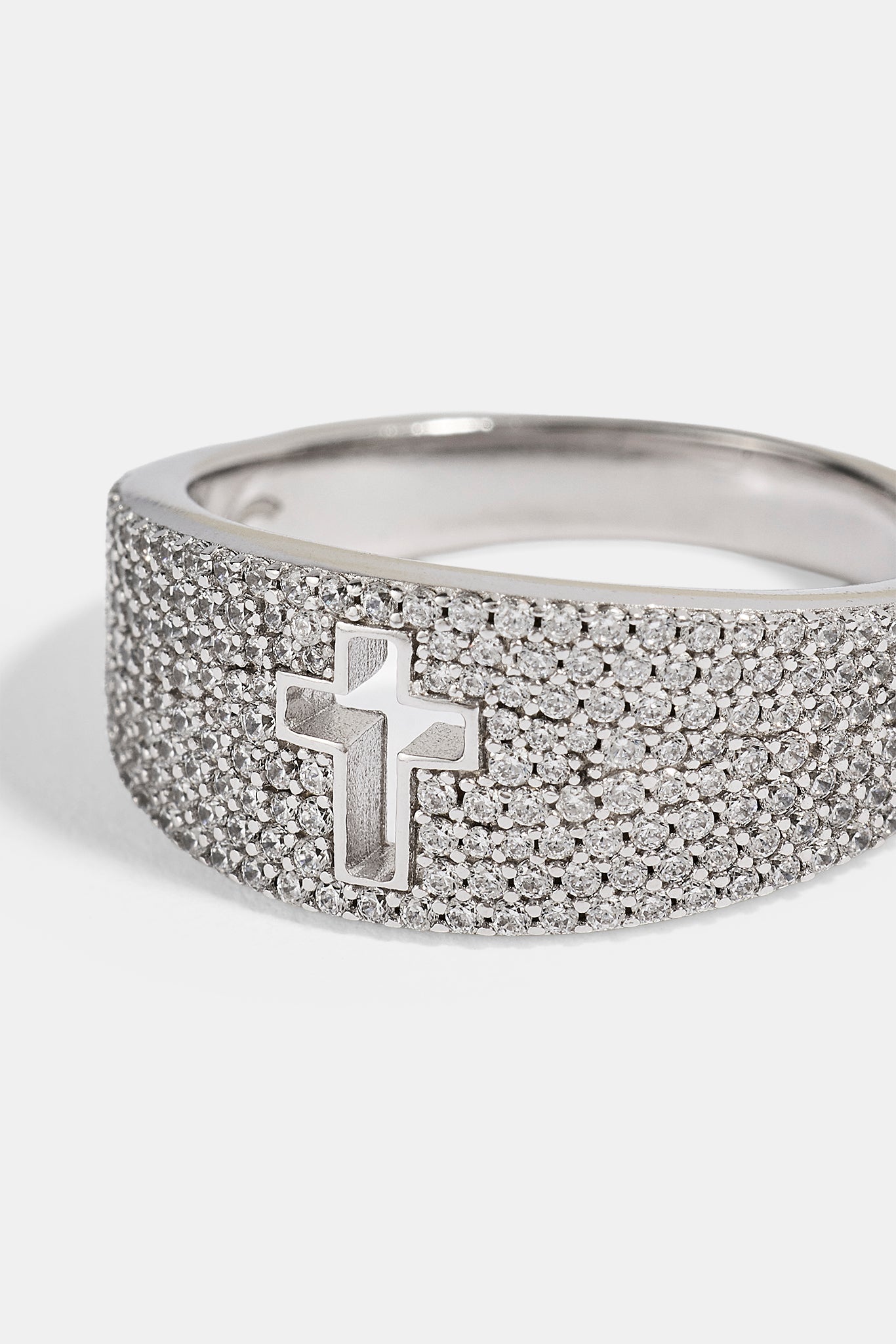 Iced Band Cross Outline Ring - 10mm - White