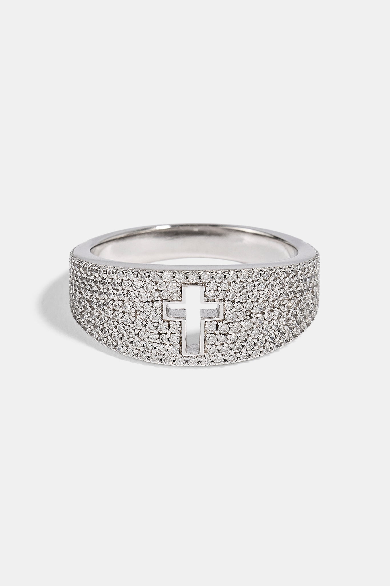 Iced Band Cross Outline Ring - 10mm - White