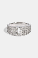 Iced Band Cross Outline Ring - 10mm - White