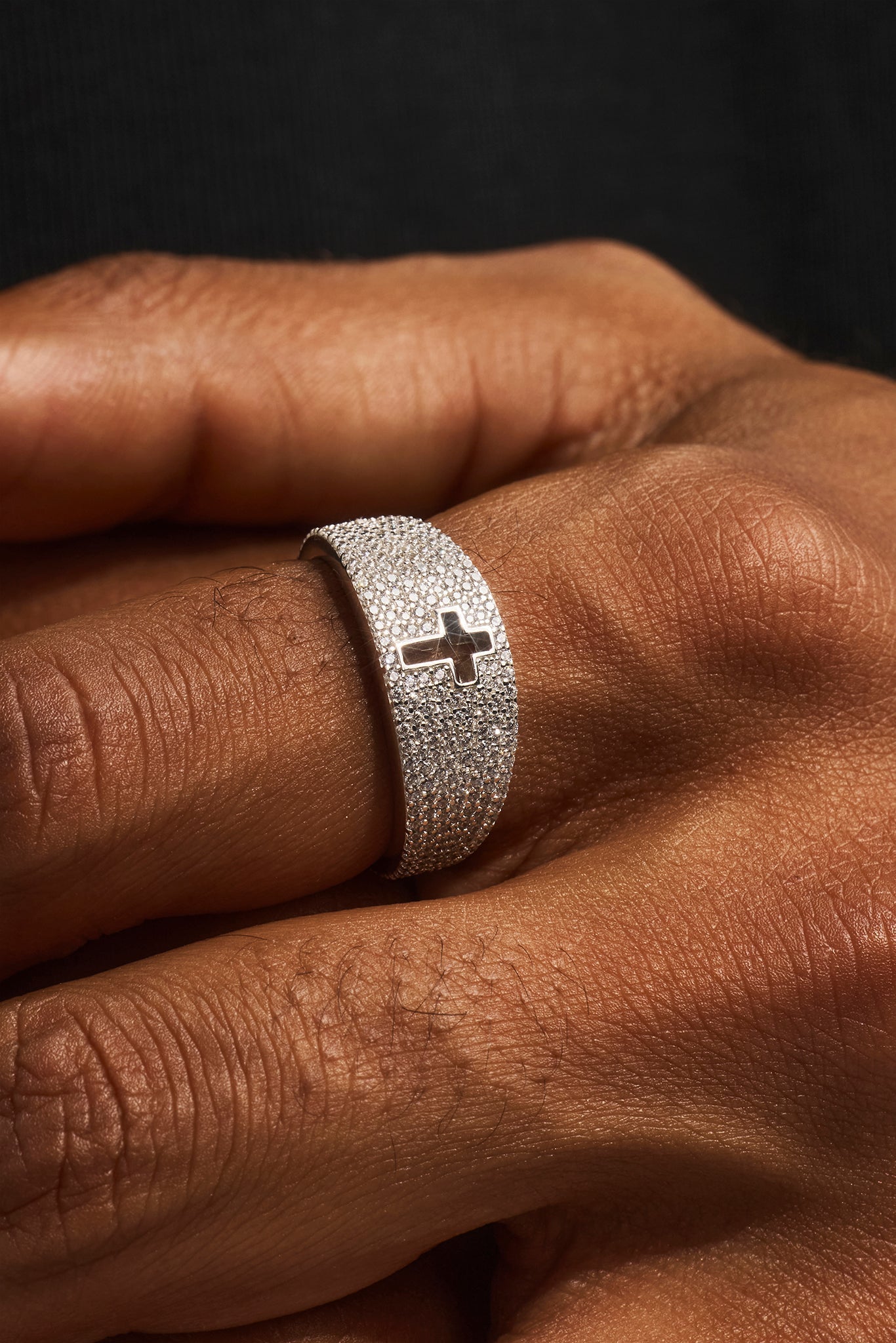 Iced Band Cross Outline Ring - 10mm - White
